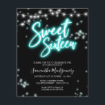 Sweet 16-Bday Blauwgroen Neon Glow Budget Invitati<br><div class="desc">Viel je speciale dag in stijl met onze 16 design zoet! Ons neongeïnspireerd ontwerp is er zeker van dat het een verklaring zal afleggen met zijn tinten roze en zwart. Het is de perfecte manier om iedereen te laten weten dat je 16 wordt!</div>