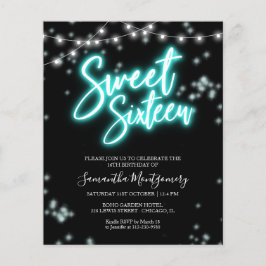 Sweet 16-Bday Blauwgroen Neon Glow Budget Invitati