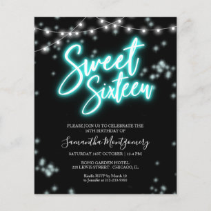 Sweet 16-Bday Blauwgroen Neon Glow Budget Invitati