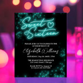 Sweet 16-Bday Blauwgroen Neon Glow Budget Invitati