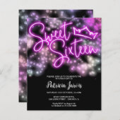 Sweet 16-Bday Colorful Neon Glow Budget Invitation (Voorkant / Achterkant)