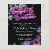 Sweet 16-Bday Colorful Neon Glow Budget Invitation (Voorkant)