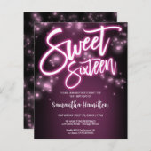 Sweet 16-Bday Hot Pink Neon Glow Budge uitnodiging (Voorkant / Achterkant)