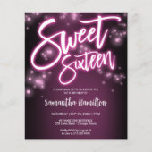 Sweet 16-Bday Hot Pink Neon Glow Budge uitnodiging (Voorkant)