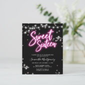 Sweet 16-Bday Hot Pink Neon Glow Budget Invitation (Staand voorkant)