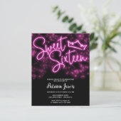 Sweet 16-Bday Hot Pink Neon Glow Budget Invitation (Staand voorkant)