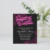 Sweet 16-Bday Hot Pink Neon Glow Budget Invitation (Staand voorkant)