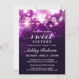 Sweet 16 Bday Party Trendy Paars Glitter Sparkles Kaart