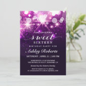 Sweet 16 Bday Party Trendy Paars Glitter Sparkles Kaart (Staand voorkant)