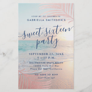 Sweet 16 Beach Party Invitation BUDGET PAPER FLYER