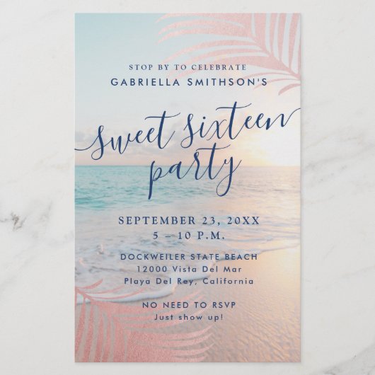 Sweet 16 Beach Party Invitation BUDGET PAPER FLYER (Voorkant)