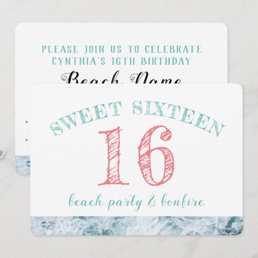 Sweet 16 Beach Party Kaart (Voorkant / Achterkant)