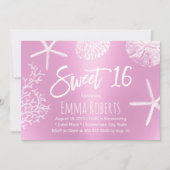 Sweet 16 Beach Starfish Coral Seashell Modern roze Kaart (Voorkant)