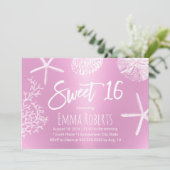 Sweet 16 Beach Starfish Coral Seashell Modern roze Kaart (Staand voorkant)