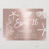 Sweet 16 Beach Starfish Coral Seashells Roos Gold Kaart (Voorkant / Achterkant)