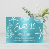 Sweet 16 Beach Starfish Coral Seashells Turquoise Kaart (Staand voorkant)