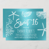 Sweet 16 Beach Starfish Coral Seashells Turquoise Kaart (Voorkant / Achterkant)