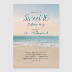 Sweet 16 Beach Theme Party Invitation Magnetische Uitnodiging
