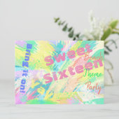 Sweet 16 Beach Theme Party Pastel Invitation Kaart (Staand voorkant)