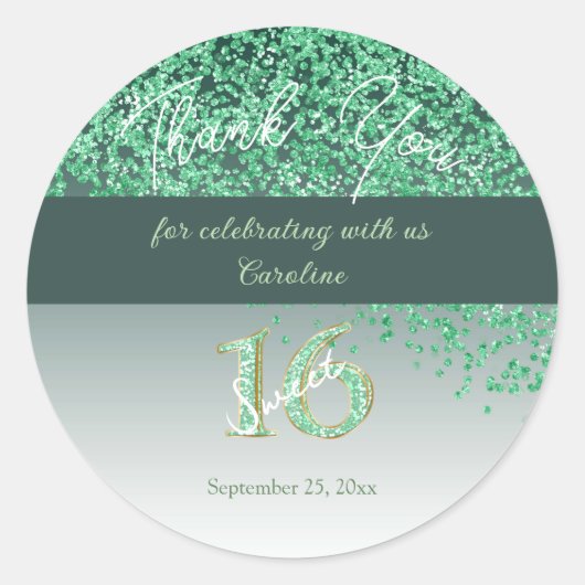 Sweet 16 Bedankt Vallende Groene Glitters Ronde Sticker (Voorkant)