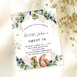 Sweet 16 begrotingsuitnodiging voor eucalyptus gre flyer<br><div class="desc">Let op: deze uitnodiging is op flyer paper en erg dun. Enveloppen zijn niet inbegrepen. Ga naar onze winkel voor nog meer dikkere uitnodigingen (hetzelfde ontwerp). Voor een Sweet 16, 16e verjaardagsfeestje. Een witte achtergrond met eucalyptusgroen en gouden bladeren. Golden faux glitter spots. Pas uw namen en trouwgegevens aan en...</div>