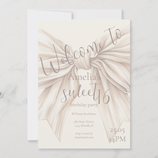 Sweet 16 Beige Bow Waterverf Kaart (Voorkant)