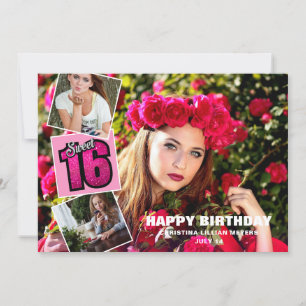Sweet 16 Birthday 4 Fotocollage Kaart