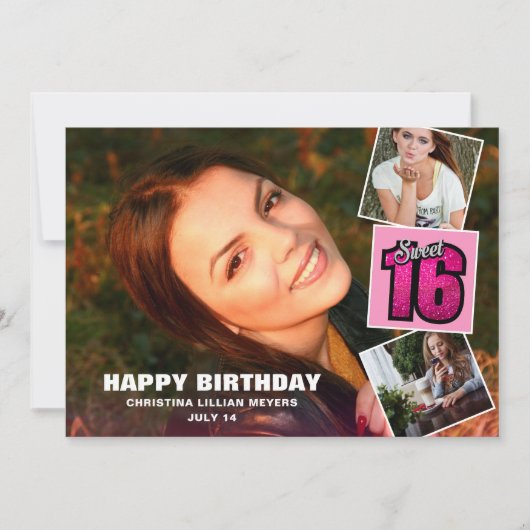 Sweet 16 Birthday 4 Photo Collage Card Kaart (Voorkant)