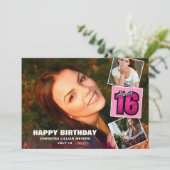 Sweet 16 Birthday 4 Photo Collage Card Kaart (Staand voorkant)