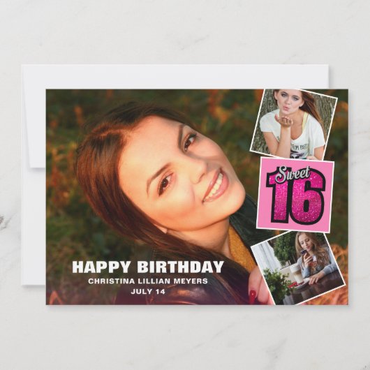 Sweet 16 Birthday 4 Photo Collage Card Kaart (Voorkant)