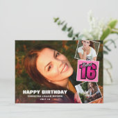 Sweet 16 Birthday 4 Photo Collage Card Kaart (Staand voorkant)