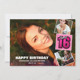 Sweet 16 Birthday 4 Photo Collage Card Kaart