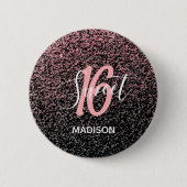 Sweet 16 Birthday Black Blush Pink Glitter Name Ronde Button 5,7 Cm (Voorkant)
