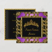 Sweet 16 Birthday Black Paars Gold Tiara Kaart (Voorkant / Achterkant)