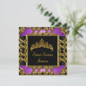 Sweet 16 Birthday Black Paars Gold Tiara Kaart (Staand voorkant)