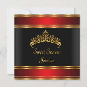 Sweet 16 Birthday Black Red Gold Silver Tiara Kaart