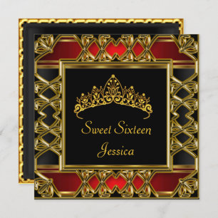 Sweet 16 Birthday Black Red Gold Tiara Kaart