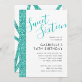 Sweet 16 Birthday Blauwgroen Blue Glitter Invitati Aankondiging (Voorkant / Achterkant)
