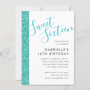 Sweet 16 Birthday Blauwgroen Blue Glitter Invitati Aankondiging