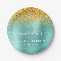 Sweet 16 Birthday Blauwgroen Gold Glitter Sparkle 