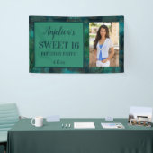 Sweet 16 Birthday Blauwgroen Green Foto Spandoek (Beurs)