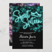 Sweet 16 Birthday Blauwgroen Neon Glow Dark Party Kaart (Voorkant / Achterkant)