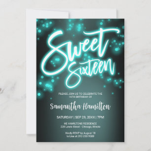 Sweet 16 Birthday Blauwgroen Neon Glow Dark Party Kaart