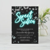 Sweet 16 Birthday Blauwgroen Neon Glow Dark Party Kaart (Staand voorkant)