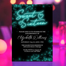 Sweet 16 Birthday Blauwgroen Neon Glow Dark Party