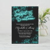 Sweet 16 Birthday Blauwgroen Neon Glow Dark Party Kaart (Staand voorkant)