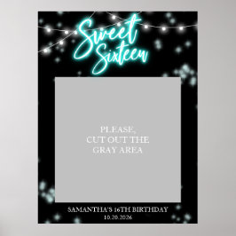 Sweet 16 Birthday Blauwgroen Neon Glow Dark Party Poster