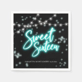 Sweet 16 Birthday Blauwgroen Neon Glow Dark Party Servet (Voorkant)