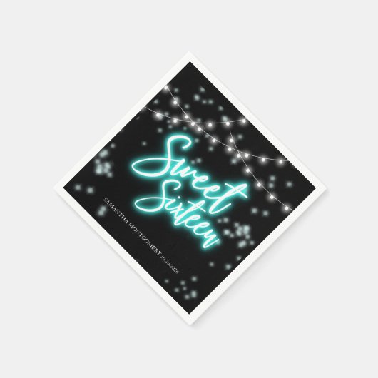 Sweet 16 Birthday Blauwgroen Neon Glow Dark Party Servet (Hoek)