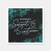 Sweet 16 Birthday Blauwgroen Neon Glow Dark Party Servet (Voorkant)